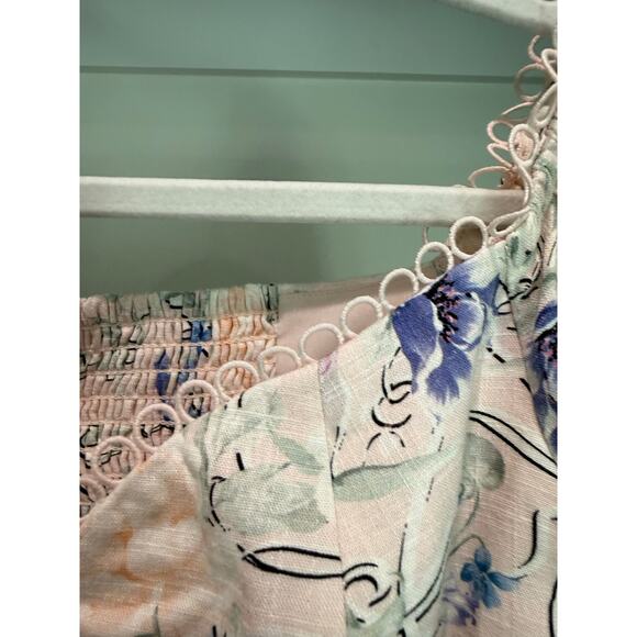 Express Women’s Pink Floral Boho Peasant Ruffle Long Sleeve Crop Top Medium M - Picture 6 of 16